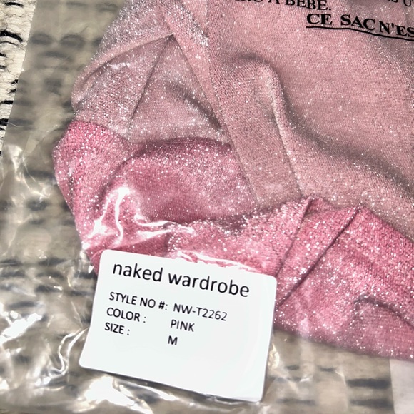🆕 2/$60 NWT Naked Wardrobe | Long Sleeve Mock Neck Crop Top | Pink Sparkles - Picture 10 of 11